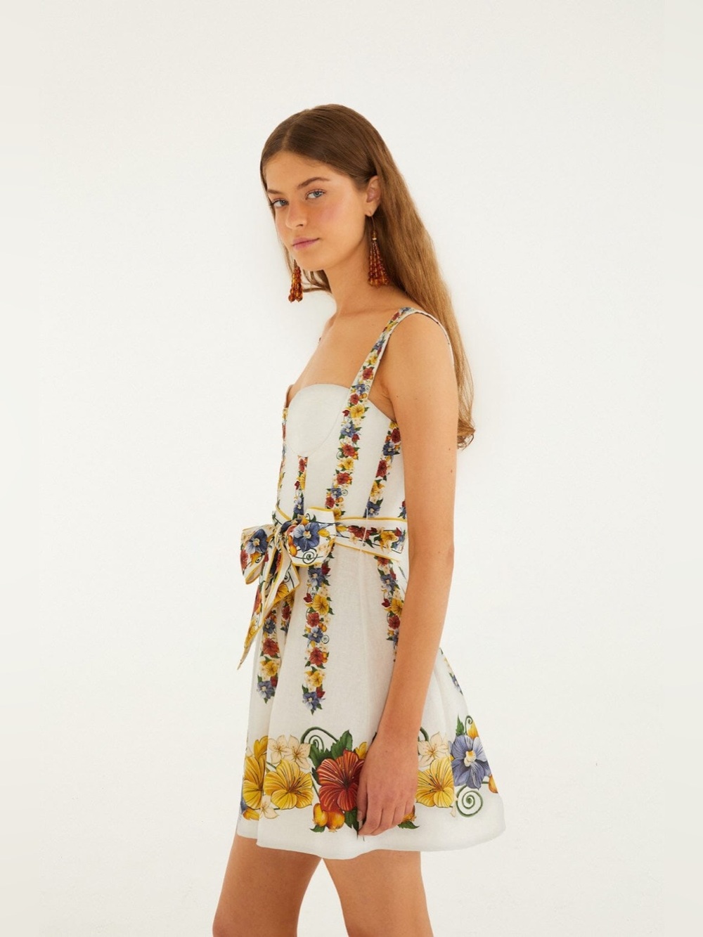 FARM Rio White Floral belted dress tropi mini flare - Picture 4 of 4